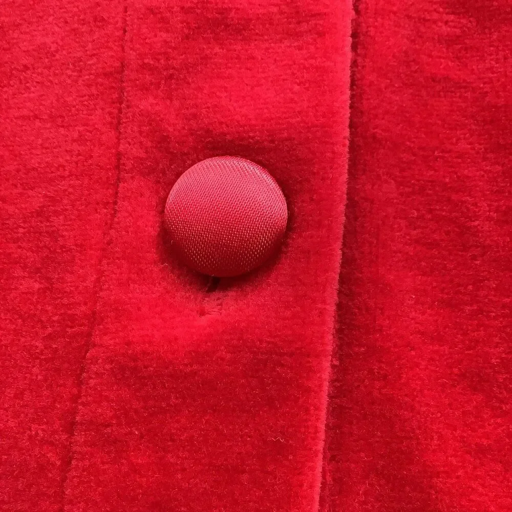 Vintage Red Velvet Midi Maxi Dress L Button Front Pleated A Line Holiday 80s 90s